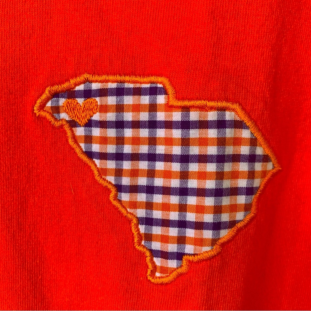 Love Clemson SC (Large) Orange, short Sleeve T-Shirt w/plaid SC State on front